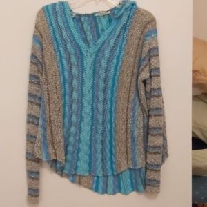 Hooded knit poncho